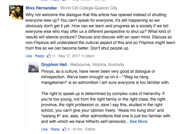 Screenshot of comments about "My Family's Slave"